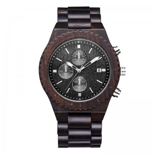 Houten horloge Heren chronograaf Zwart multifunctioneel Eco-vriendelijk natuurlijk houten horloge