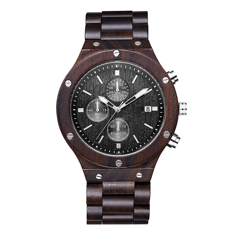 Hight-end Boutique Leisure Unisex DIY natuurlijk heren Dames Zwart sandelhout horloge